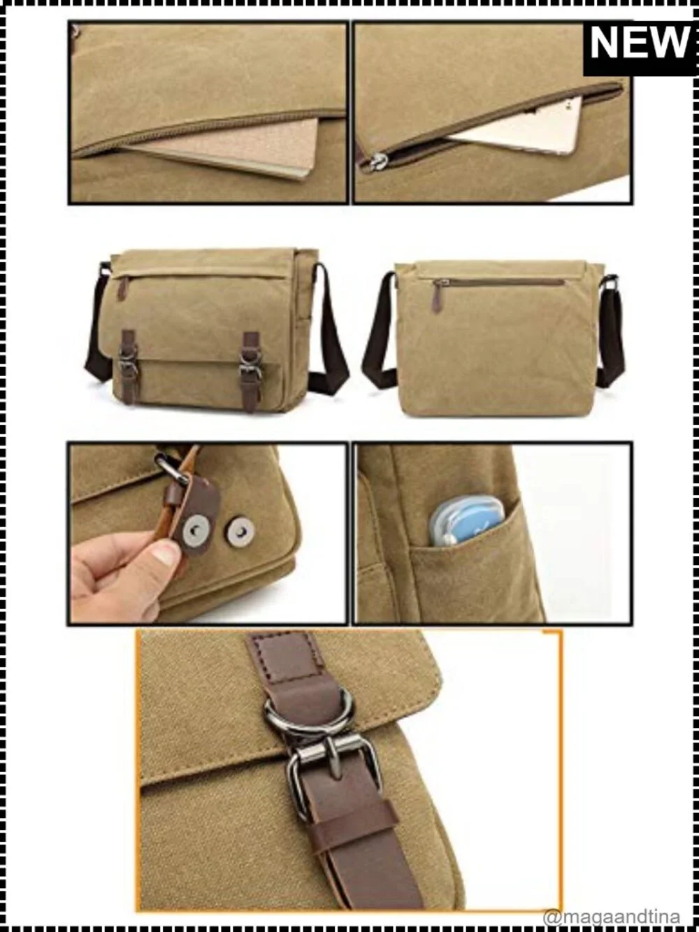 Sechunk Washed Canvas Faux Leather Messenger Crossbody Bag Fits 13.3
